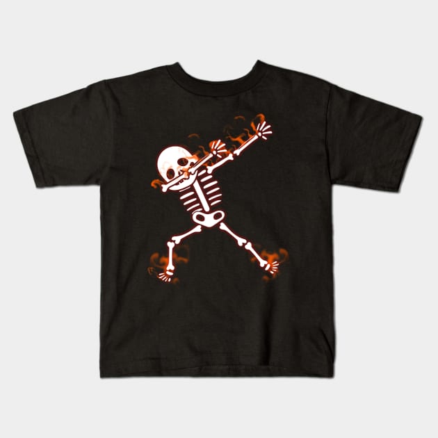 Dabbing Skeleton Halloween Dab Glow Effect Skull Kids T-Shirt by ChristianCrecenzio